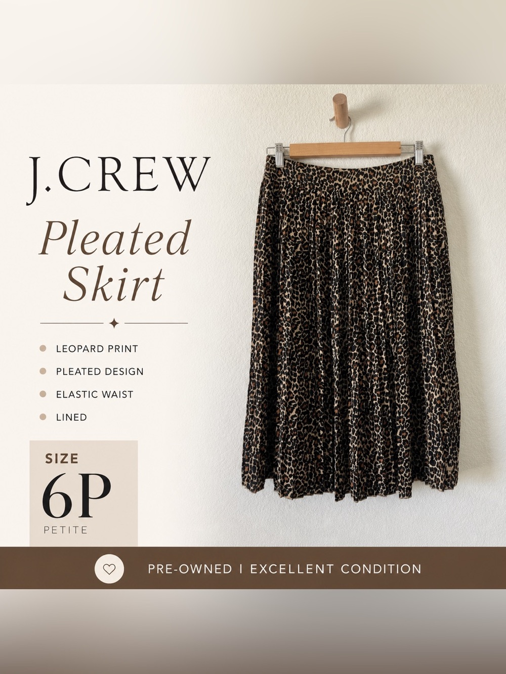 J Crew pleated animal leopard print midi skirt